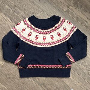 Cynthia Rowley | Navy and Cream Fair Isle Nutcracker Christmas Sweater Sz Medium